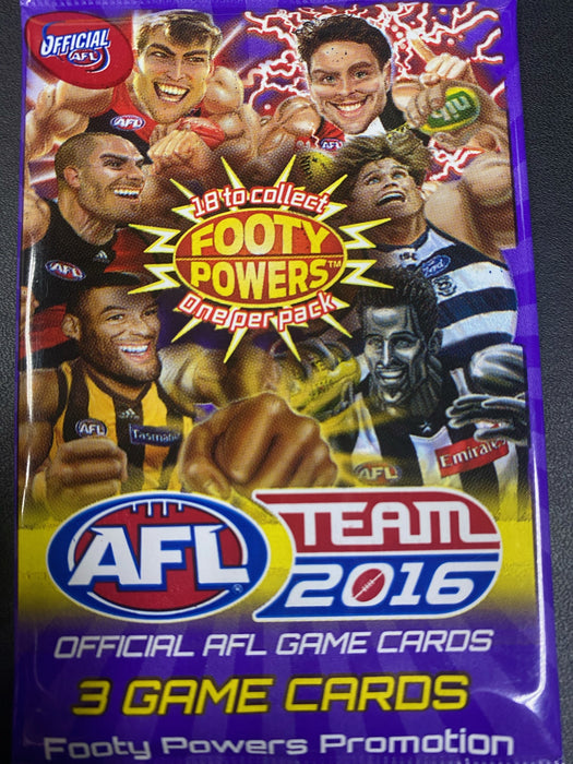 AFL Team 2016 - Footy Powers Promotion - 3 Game Cards Sealed Pack