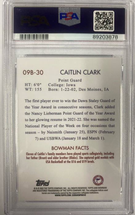 2022 BOWMAN UNIVERSITY CAITLIN CLARK 2009 BOWMAN PSA 8