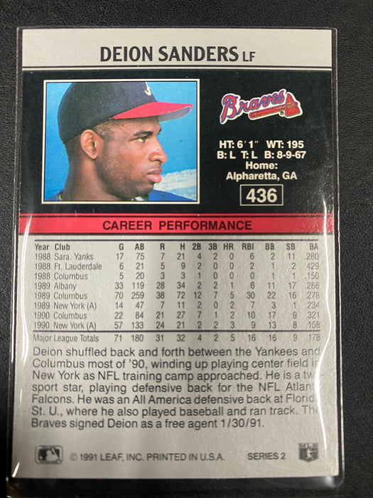 DEION SANDERS ATLANTA BRAVES #436 - LEAF NM-MT 1991