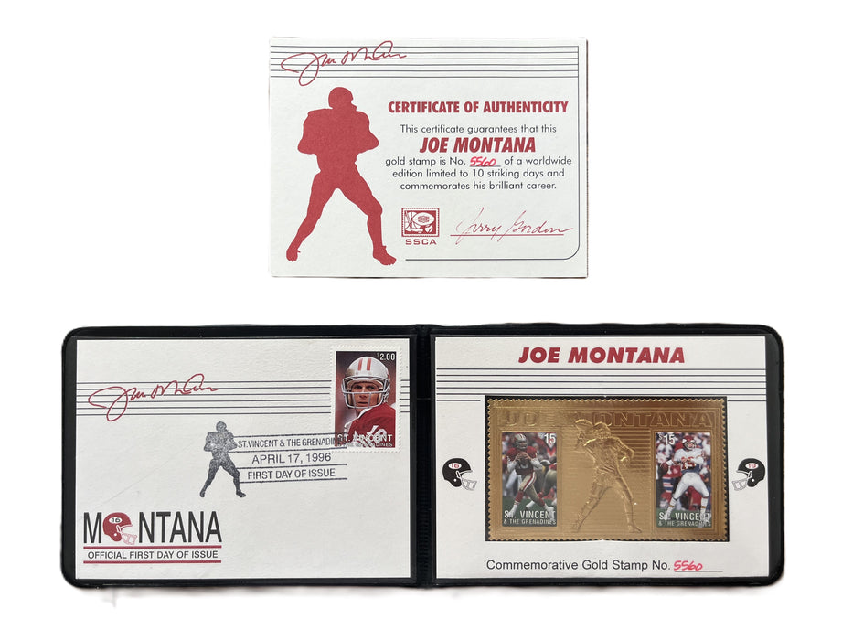 Limited Edition Joe Montana NFL Gold Stamp with COA