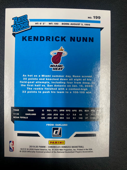 Kendrick Nunn 2019-20 Chronicles Donruss Rated Rookie Pink Card #199