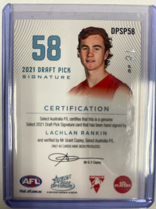 Lachlan Rankin Swans Draft Pick Silver 18 of 40