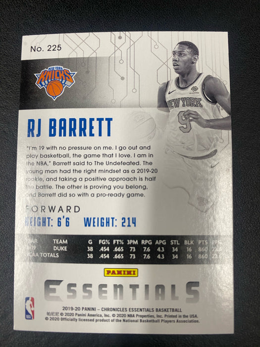 2019-20 Panini Chronicles ESSENTIALS #225 RJ BARRETT RC Rookie New York Knicks