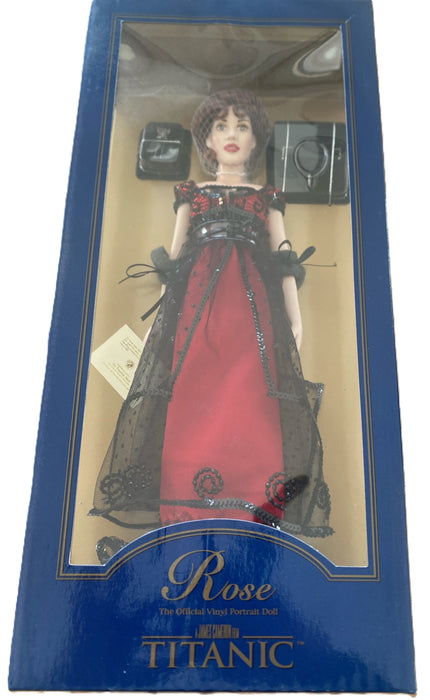 Franklin Mint Titanic Rose Vinyl Portrait Doll Red And Black Ensemble 16" NEW